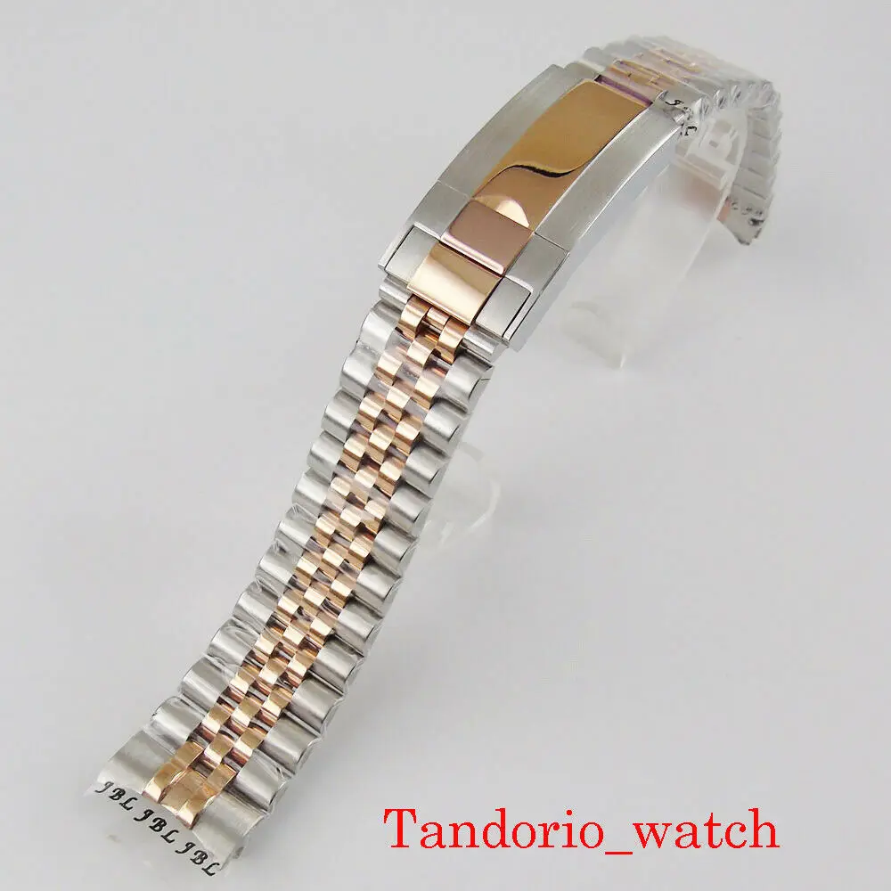 

20mm Width Two Tone Stainless Steel Watchband Jubilee Bracelet Rose Gold Plated Fit for 40mm Watch
