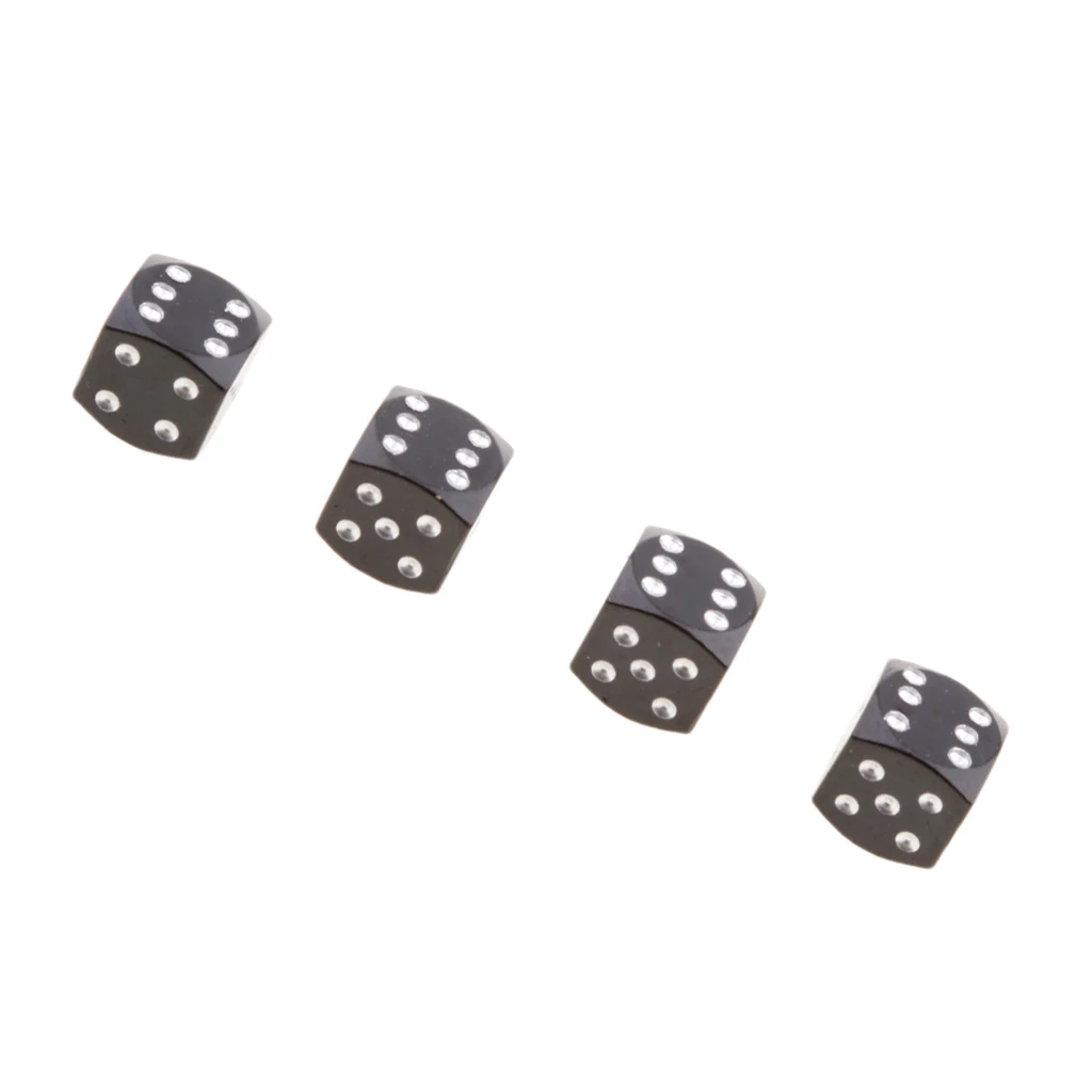 4 Pieces Aluminum Alloy Dice Valve Caps Cover Universal for Car Bike Motorcycle Black