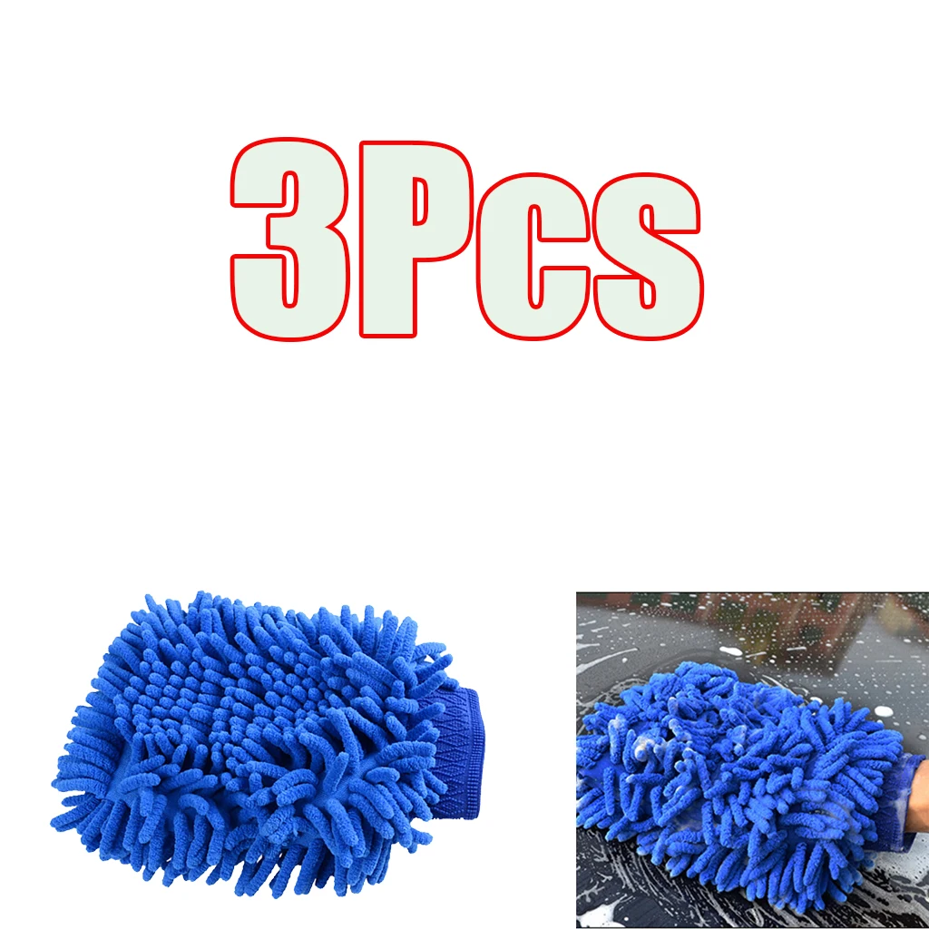 3-piece Chenille Microfiber Car Cleaning Wash Glove Rag Towel Cloth Duster