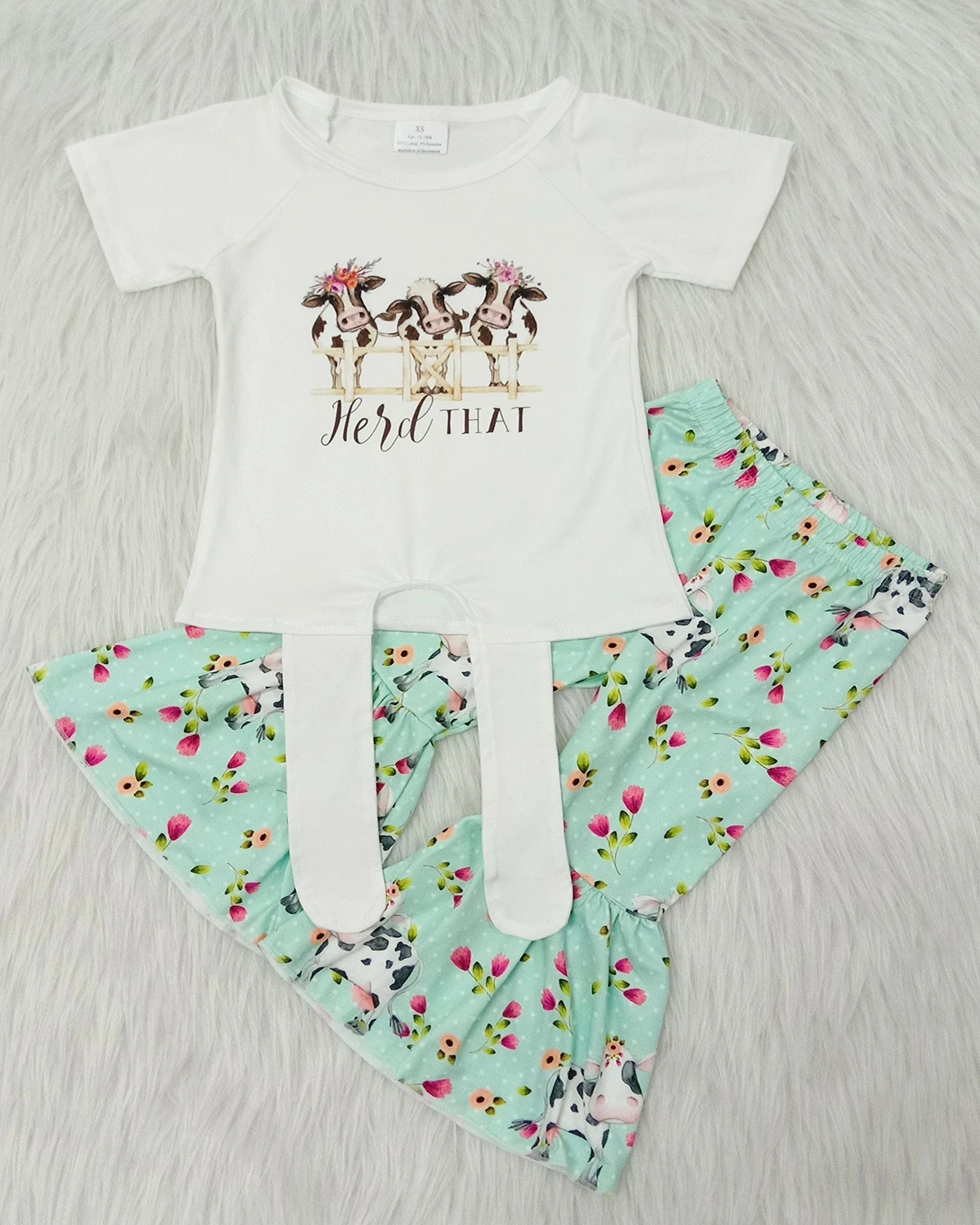 New Arrival Girls Clothes 2pcs Kids Sets For Girls Dairy Cow Top And