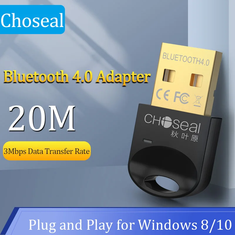 Choseal adaptador Bluetooth USB para PC 4,0 Bluetooth Dongle receptor para Windows 10/8 1/8/7/XP para el ordenador portátil de escritorio Mouse teclado