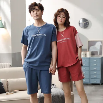 

Couple pajamas men's and women's cotton short-sleeved couple's home clothes community group purchase live broadcast
