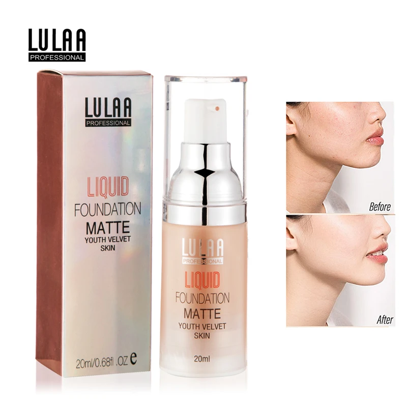 

LULAA 20ml Base Liquid Foundation Makeup Face Full Coverage Matte Concealer Cream Waterproof Brighten Foundation Cosmetics
