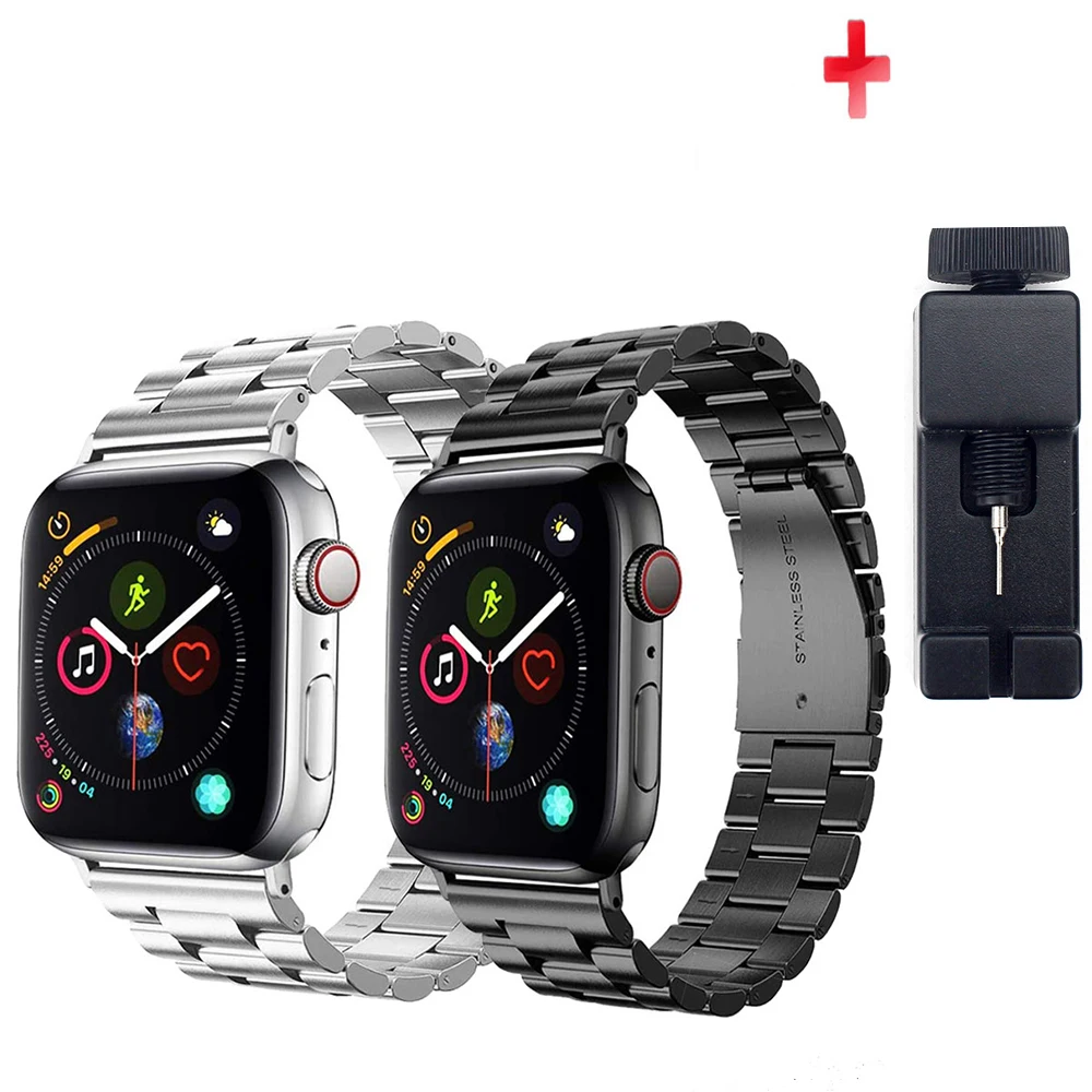 Ремешок из нержавеющей стали для Apple Watch ремешок 40 мм 44 браслет с пряжкой сменный
