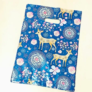 Blue rich deer Герметичность 20*25 см, 10 шт., свадебные, бутиковые, вечерние, подарочные, для покупок, пластиковая сумка с ручками, спасибо, подарок, ювелирная пластиковая посылка, сумка для переноски - Цвет: Blue rich deer