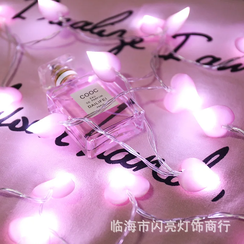 

Heart Lighting Chain LED Fabric Heart Battery Light Bedroom Marriage House Decoration Small Colored Lights