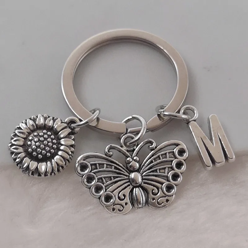Mariposa Colgante Llavero Accessori Para Llaves De Coche Llavero A-Z Letra Mariposa Girasol Llavero