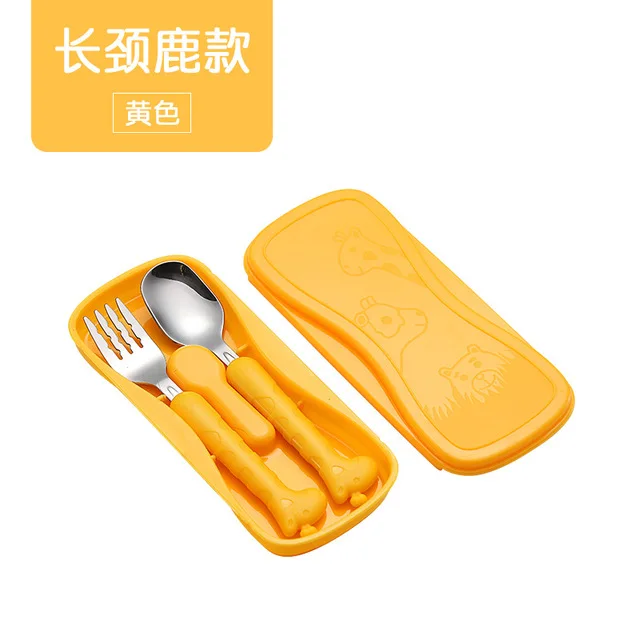 Yellow-giraffe 2 шт./компл. детская посуда Нержавеющая сталь, столовая ложка, вилка, палочки дозирующая детская ложка для путешествия обучения детей есть учебное пособие - Цвет: Yellow-giraffe
