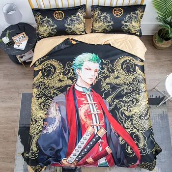 

Anime One Piece duvet cover set, Soron wearing Tang suit printed children's bedding set,boy room decoration gift