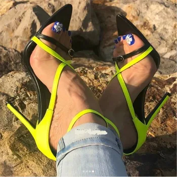

Summer Sexy Women Neon Green Sandals 11.5cm High Heels Cross Strap Stripper Female Fetish Shoes Lady Platform Dress Pumps