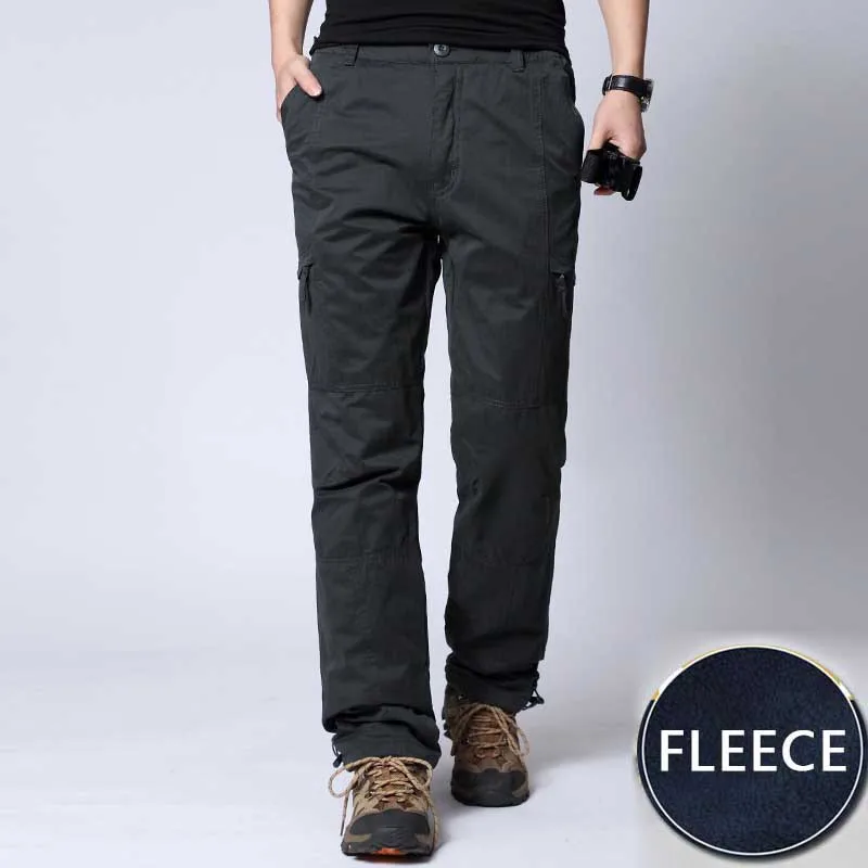 0162 Gray Fleece Осень зима мужские теплые флисовые брюки карго с карманом модная одежда тактические армейские военные брюки свободные хип хоп джоггеры - Цвет: 0162 Gray Fleece