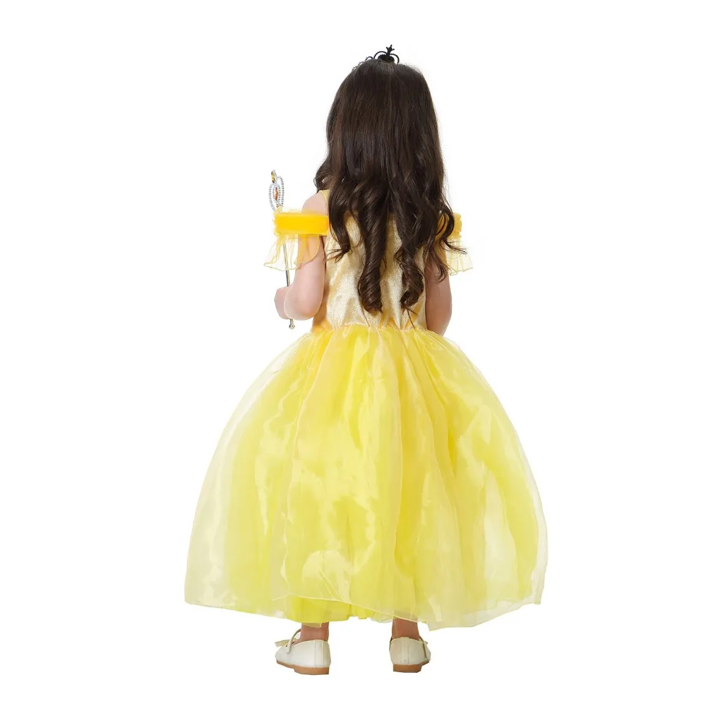 Dresses discount Princess Belle Dress for Girl Kids Floral Ball Gown Child Cosplay Bella Beauty and The Beast Costume Fancy Party dresses blue