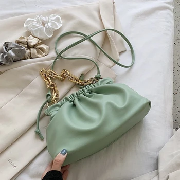 

Gold Chain PU Leather Crossbody Bags For Women 2020 Summer Small Cloud Shoulder Handbags Female Solid Color Cross Body Bag