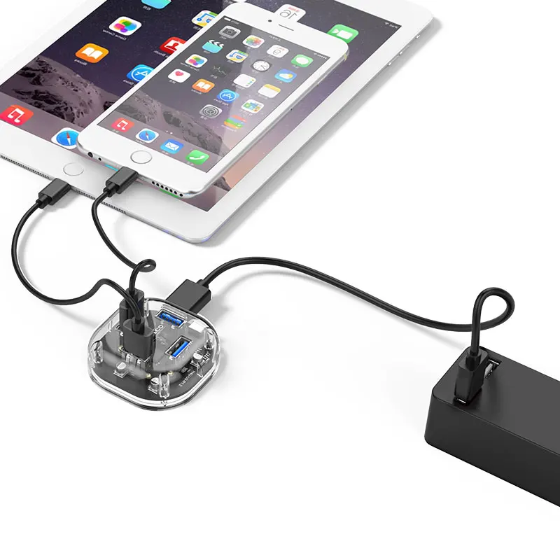 Orico 4 порта USB3.0 концентратор прозрачная высокая скорость с интерфейсом питания Micro USB Подставка для концентратора OTG для Mac/Windows/Linux