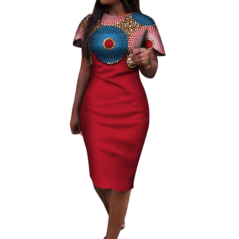 Летнее платье в африканском стиле для женщин, Африканское Платье с принтом Bazin Riche, элегантное женское платье средней длины WY3932 - Цвет: 15