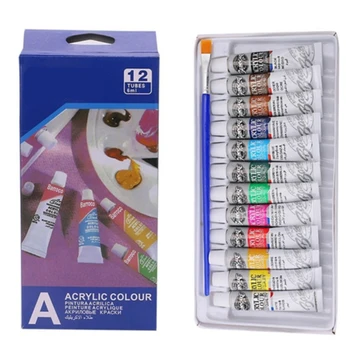 

Acrylic Paint Set 12 Colors + Brush Painting Supplies 6ml Per Tube Acrylic Pigment Suit For Painting Enthusiast