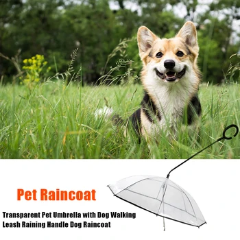 

VKTECH Portable Transparent Pet Umbrella with Dog Walking Leash Pet Telescopic Handle Umbrella Raincoat Pet Rain Gear Dropship