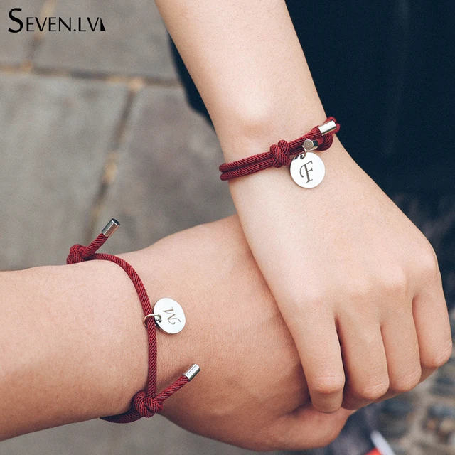 97999-5c4eb3.jpg 2 pièces/ensemble personnalisé 26 lettres charme couple Bracelet mode coeur aimant attirer tressé corde bracelets pour femmes hommes en gros