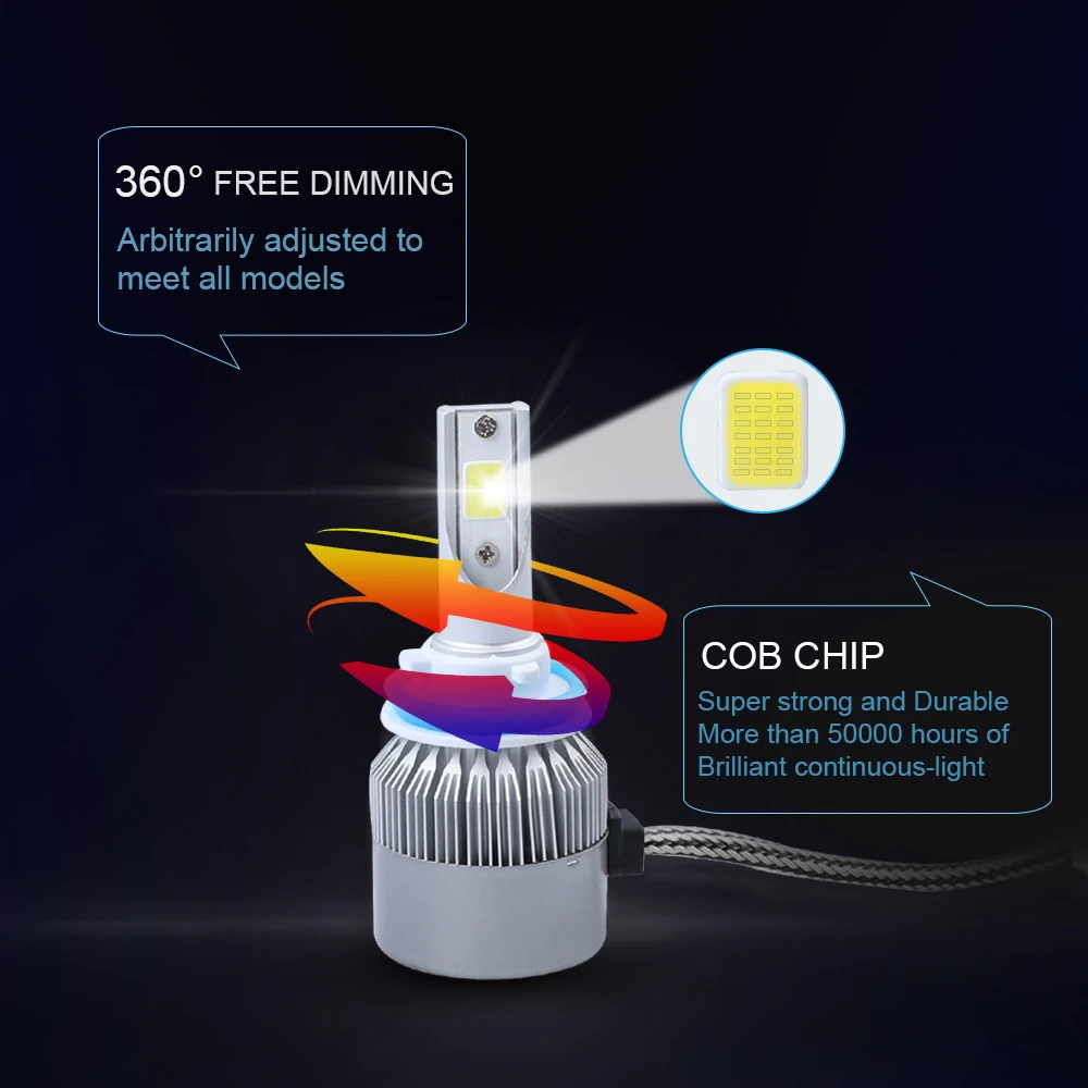2 шт. C6 светодиодные лампы H4 H11 H1 COB Turbo комплект автомобильных фар 9005 9006 9012 12 В 72 Вт