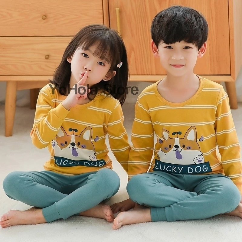 Pajamas Set Girls Underwear Suits Baby Boys Clothes Printed Autumn Winter Long Trousers Home Clothes Children's Clothing night gowns cheap