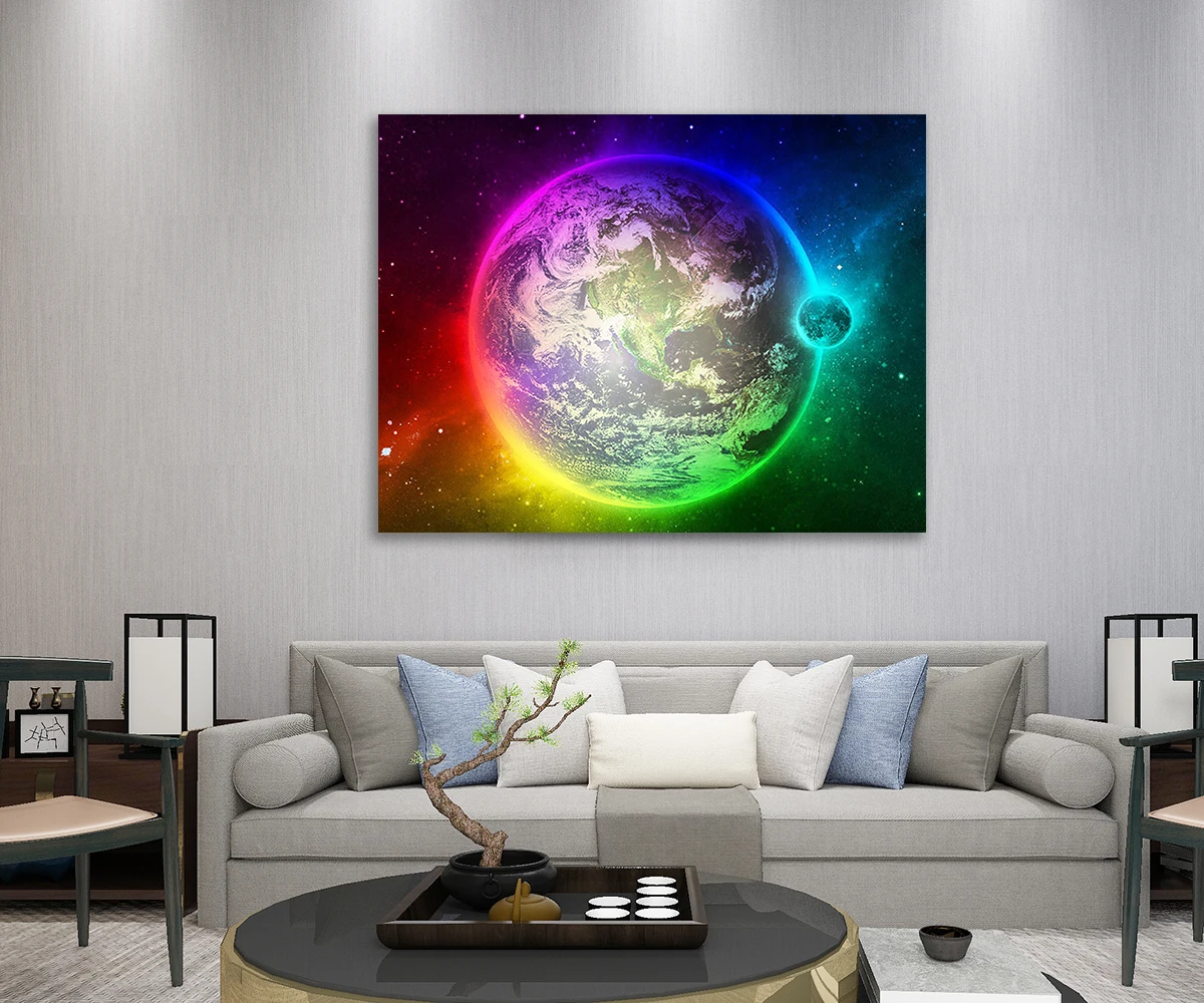 

Earth Framed LED Induction Light Painting Wall Pictures for Living Room Canvas Wall Art Pictures