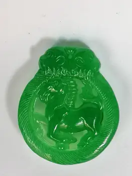

YIZHU CULTUER ART China Natural Green Jade Hand Carving Horse Monkey Statue Pendant Necklace Gift