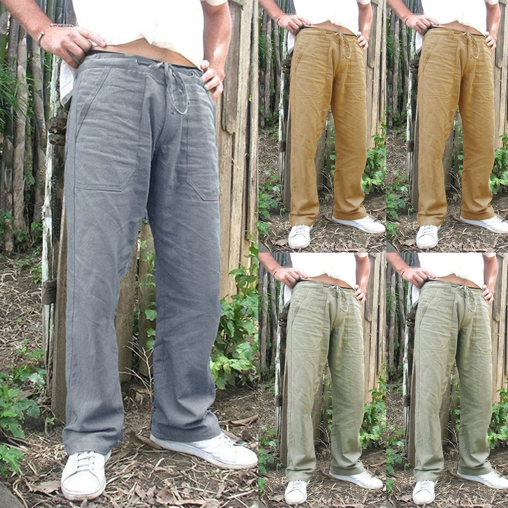 Men's Hemp Casual Pants Vintage Pockets 