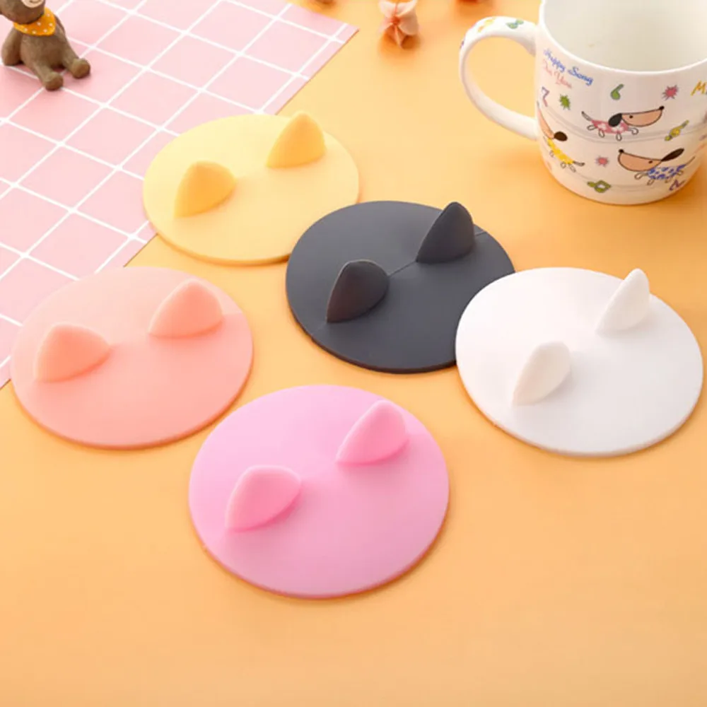 Funny Water Cup Cover Hot Cute Cat Ears Dust Cover Reusable Silicone Cup Cover DIY Free Splicing Water Cup dust cover