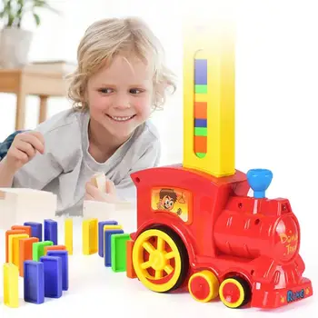 

Automatic Laying Domino Brick Train Car Set Excellent Durable Plastic Sound Light Colorful Plastic Blocks Kids Game Toys