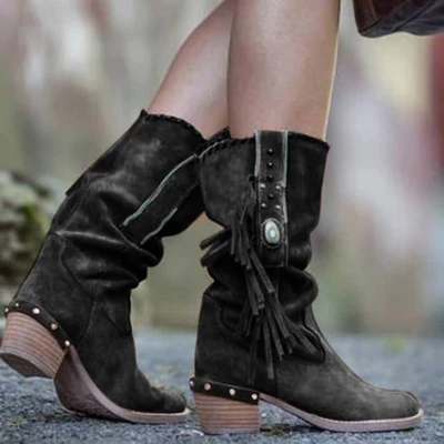 Fashion New Retro Gothic Style Mid-Calf Boots Round Toe Suede Leather Boots Women Shoes Short Boots Street motor mujer zapatos