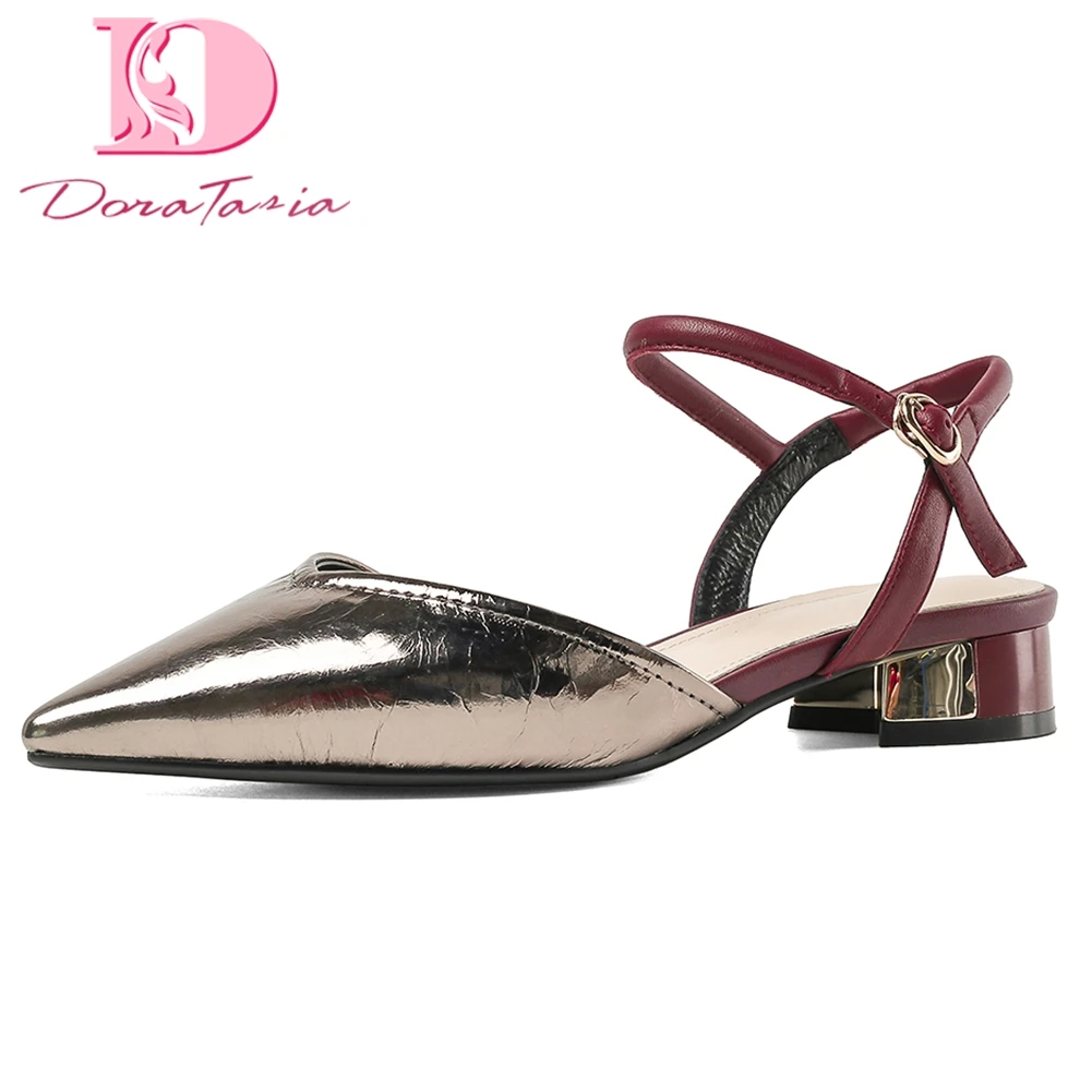 

Doratasia 2020 Top Quality Elegant Pointed Toe Genuine Leather Chunky Heels Summer Shoes Women Skin Sandals