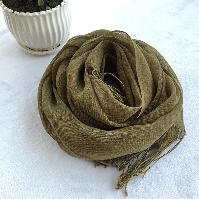 Écharpe en lin de couleur unie pour femmes, turban hijab