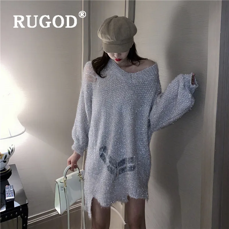 RUGOD корейский стиль Шикарный Свободный пуловер средней длины вязаный свитер зимняя одежда Женская мода