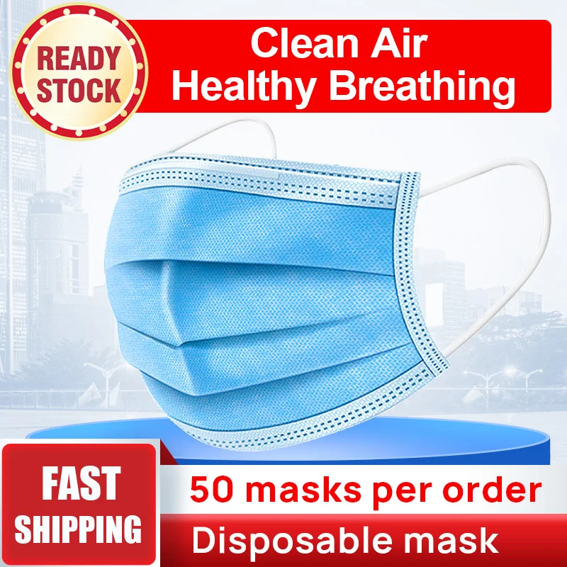 

50pcs/box Disposable 3 Layers Non-woven Anti surgical maskPrevent Formaldehyde Bad Smell Bacteria Proof Face Mouth Masks