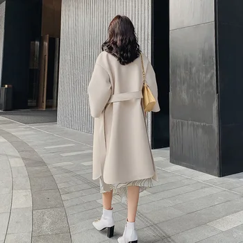

New Wool Coat S-2XL Women Long Sleeve Collar Outwear Long Jacket Korean Casual new Winter Elegant Overcoat Women Woolen Coat