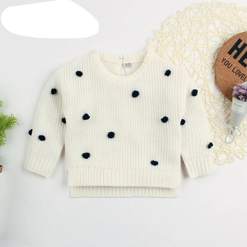 Модная одежда для детей, Детская мода для девочек; свитер для мальчиков; с помпонами из хлопка; детское платье для маленьких девочек; вязаная одежда для малышей для маленьких мальчиков свитер пуловер Топы LZ484 - Цвет: white