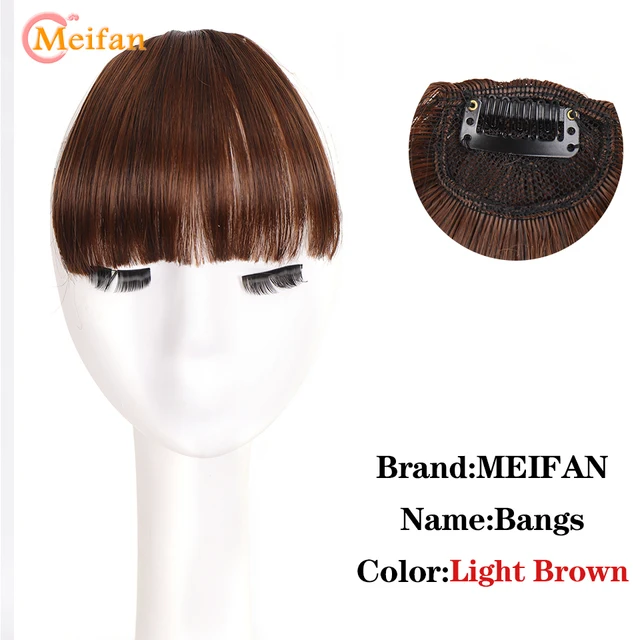 MEIFAN Clip in Hair Bangs Extension Hairpiece Synthetic Natural Fake Bang Hair Piece Air Bangs Clip on Bangs Black Brown HL01-2-30