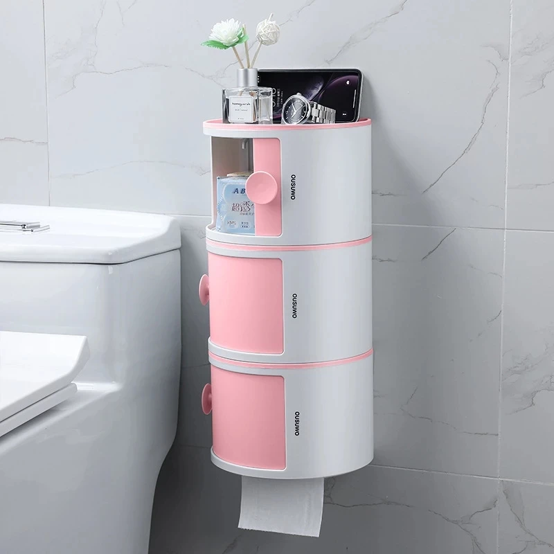 1pc Multifunction Wall Mounted Bathroom Tissue Rack Without