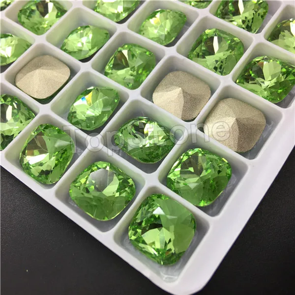 Peridot Topstone K9 стекло кристалл 8 мм 10 мм 12 мм Классический жир квадратный заостренные с обратной стороны Стразы высокое качество - Цвет: Peridot