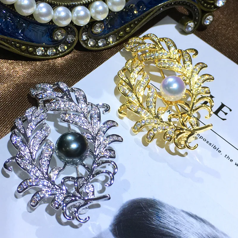 

DIY Pearl Accessories Mountings Double Feather-Brooch Corsage Sweater Chain Dual Purpose-Brooch Fashion