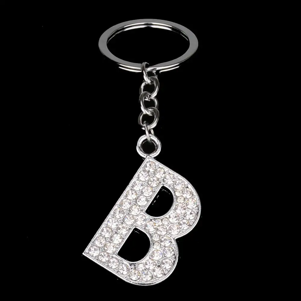 B Хрустальный алфавит, A-Z, серебряные подарки, C P брелок, L K подвеска O N B M D A, брелки, стразы, E J буква F Q, брелки H - Цвет: B