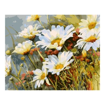 

White Chrysanthemum Flower DIY Digital Painting By Numbers Hand Painted Painting on Canvas Unique Oil Gift Home Decor