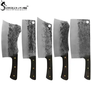 

Sowoll 7 Inch Butcher Knife Heavy Duty Style Cleaver Chopping Forged Carbon Steel Cutting Bone Wenge Wood Handle Kitchen Tool