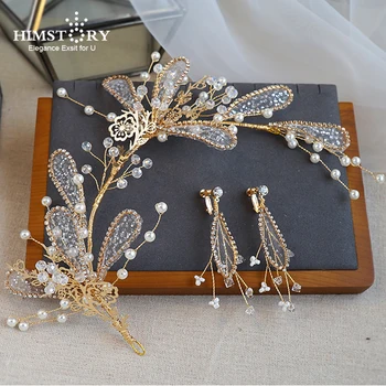 

HIMSTORY Korean Handmade Shinny Beaded Wedding Hair Accessories rhinestone Side Clip Evening Hairband Jewelry Accessories