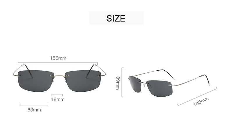 Men Ultra Light Titanium Alloy Rimless Polarized Sunglasses Man Square Blue Green Gold Mirror Yellow Night Driving Eyeglasses