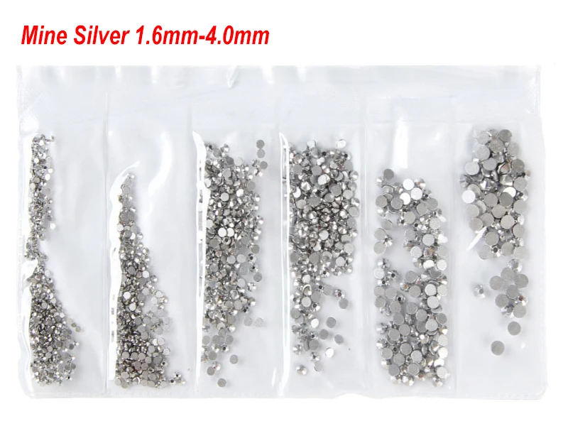 13 Mine Silver Супер Блестящий Стразы для ногтей с плоской задней стороной, смешанные размеры, дизайн ногтей, украшения, камни, блестящие камни, аксессуары для маникюра - Цвет: 13 Mine Silver
