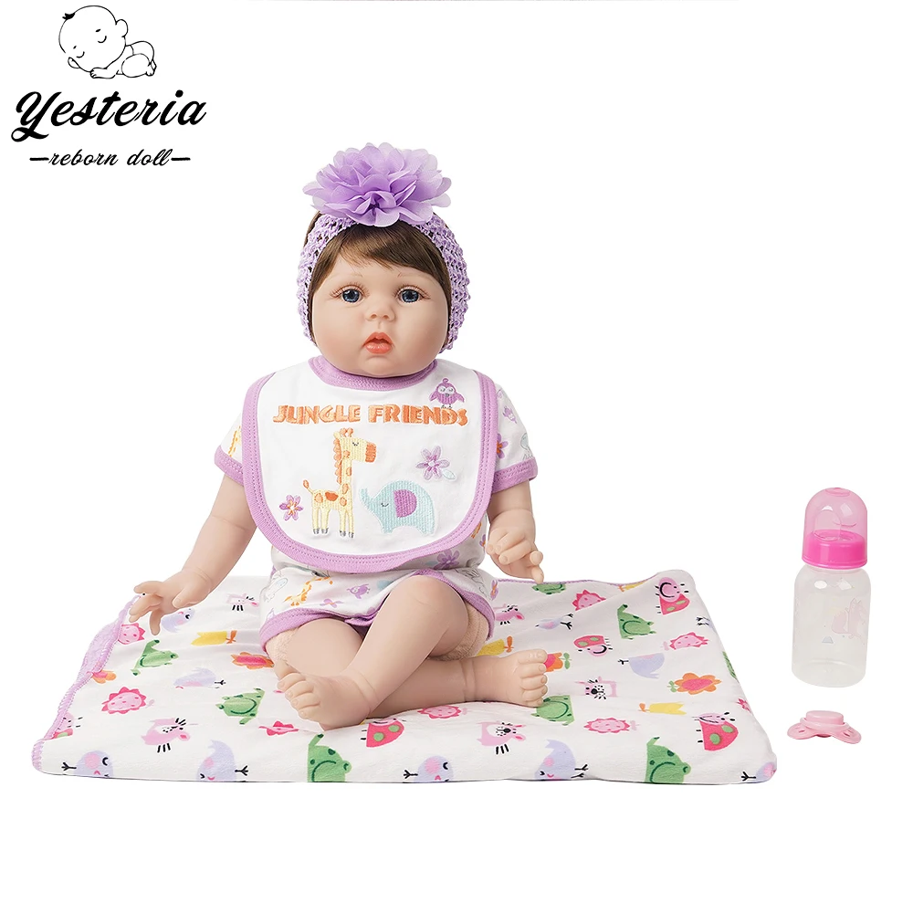 55 см Reborn Baby Doll девочка с одеялом силиконовый виниловый светильник для