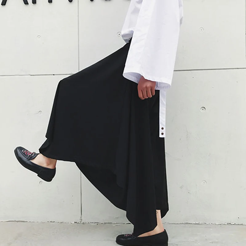 Men's trousers spring/summer super loose culottes nine minute trousers bell-bottom casual for men large black
