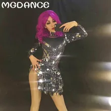 Горячая черное зеркало блестки цельное платье сексуальные женские костюмы платье для выступлений ночного клуба Бар шоу костюм