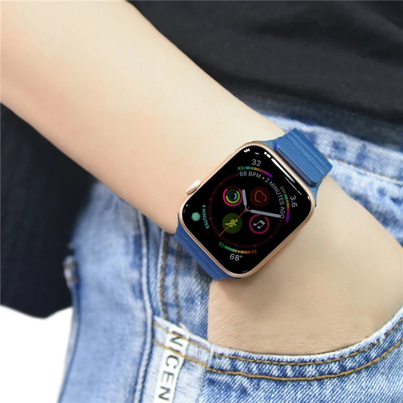 Ремешок с двойной магнитной застежкой для Apple watch 44 мм 40 мм кожаный ремешок iwatch серии 4 5 3 2 42 мм 38 мм Браслет Apple watch 4 5